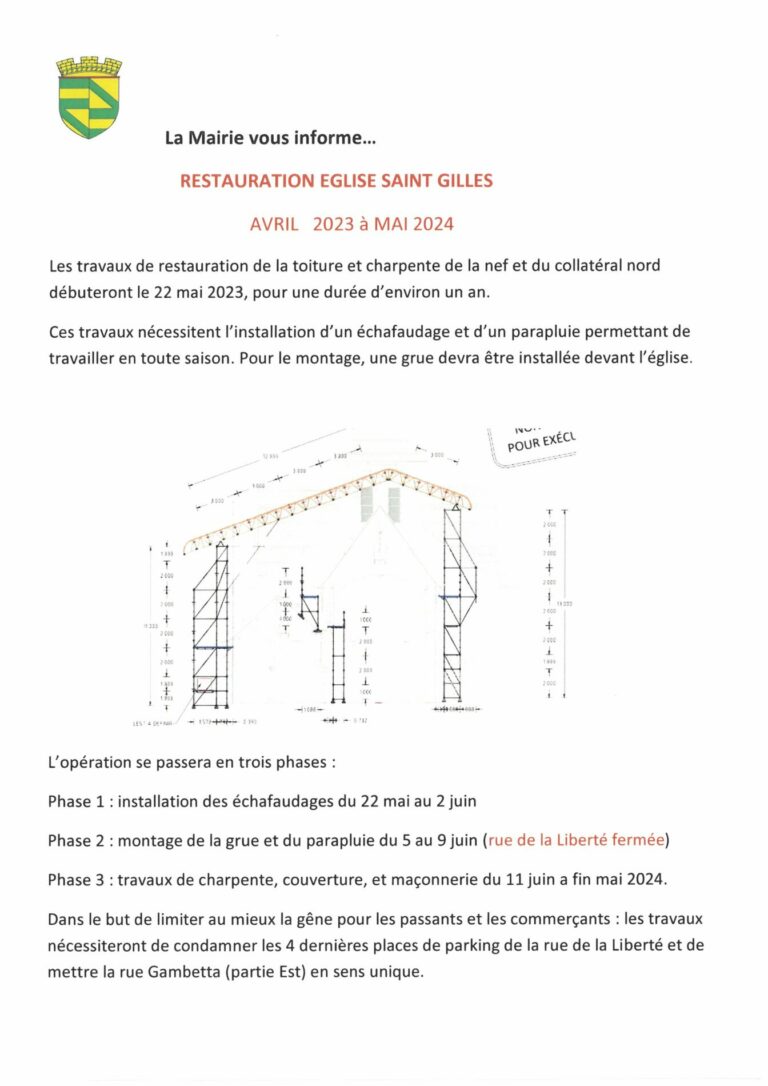 Lire la suite à propos de l’article TRAVAUX EGLISE SAINT GILLES – CIRCULATION DIFFICILE